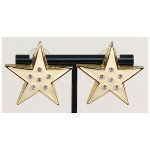 Vtg 1990s Earrings Enamel Christmas Stars w Rhinestones Big & Chunky Lg 1.5"
